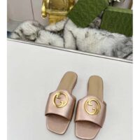 Gucci Women GG Gucci Nojum Blondie Slide Metallic Platinum Leather Round Interlocking G Flat (1)