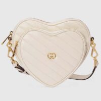 Gucci Women GG Interlocking G Mini Heart Shoulder Bag White Diagonal Matelassé Leather (1)