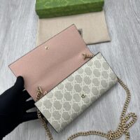 Gucci Women GG Marmont Chain Wallet Beige White GG Supreme Canvas Pink Leather (1)