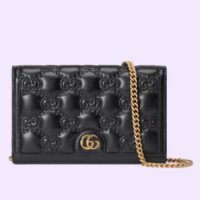 Gucci Women GG Matelassé Chain Wallet Black GG Matelassé Leather Double G (4)