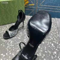 Gucci Women GG Mid-Heel Sandals Crystals Black Satin 11 CM Heel Double G (6)