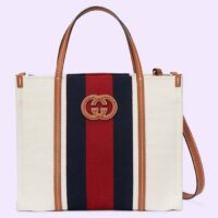 Gucci Women GG Small Interlocking G Tote Bag White Cotton Canvas (1)