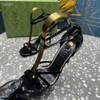 Gucci Women GG Strappy Sandal Double G Black Patent Leather Crystal High 11 CM Heel (7)