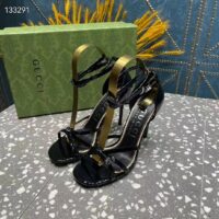 Gucci Women GG Strappy Sandal Double G Black Patent Leather Crystal High 11 CM Heel (7)