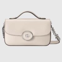 Gucci Women Petite GG Mini Shoulder Bag White Leather Double G Push Lock Closure (9)