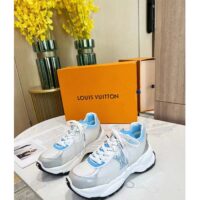 Louis Vuitton LV Unisex Run 55 Sneaker Denim Blue Mix Materials Lifted Rubber Outsole (6)