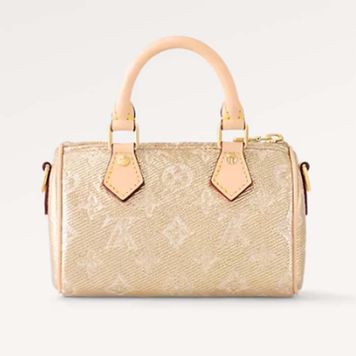 Louis Vuitton LV Women Nano Speedy Beige Monoglam Coated Canvas Zip Closure