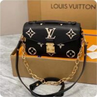 Louis Vuitton LV Women Pochette Métis East West Bag Black Beige Grained Cowhide Leather (6)