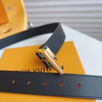 Louis Vuitton Unisex LV City Pin 35MM Belt Black Calf Leather Gold-Color Hardware (1)