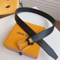 Louis Vuitton Unisex LV City Pin 35MM Belt Black Calf Leather Gold-Color Hardware (1)