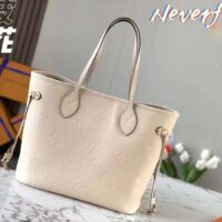 Louis Vuitton Women LV Neverfull MM Carryall Tote Crème Beige Embossed Grained Cowhide (7)