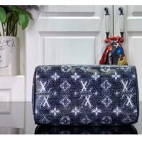 Louis Vuitton Women LV Speedy Bandouliere 20 Handbag Blue Monoglam Coated Canvas (2)