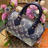 Louis Vuitton Women LV Speedy Bandouliere 20 Handbag Blue Monoglam Coated Canvas (2)