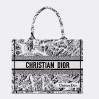 Dior Unisex CD Medium Book Tote White Black Plan De Paris Embroidery (5)