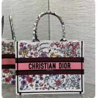 Dior Women CD Medium Book Tote White Multicolor Florilegio Embroidery (6)