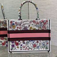 Dior Women CD Medium Book Tote White Multicolor Florilegio Embroidery (6)