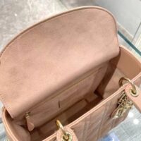 Dior Women CD Medium Lady Dior Bag Sand Pink Cannage Lambskin (3)