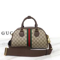 Gucci GG Women Savoy Medium Bowling Bag Beige Ebony GG Supreme Canvas Double G (6)