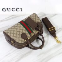 Gucci GG Women Savoy Medium Bowling Bag Beige Ebony GG Supreme Canvas Double G (6)