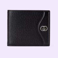 Gucci Unisex GG Wallet Interlocking G Black Leather Palladium-Toned Hardware Moiré Lining (5)