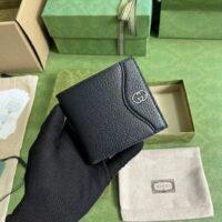 Gucci Unisex GG Wallet Interlocking G Black Leather Palladium-Toned Hardware Moiré Lining (5)