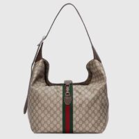 Gucci Unisex Jackie 1961 Small Shoulder Bag Beige Ebony GG Supreme Piston Closure (9)