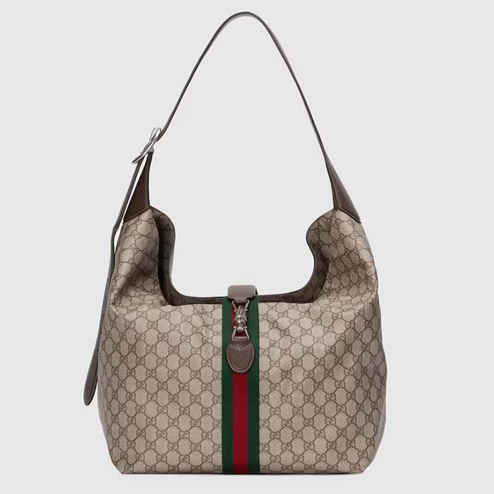 Gucci Unisex Jackie 1961 Small Shoulder Bag Beige Ebony GG Supreme Piston Closure