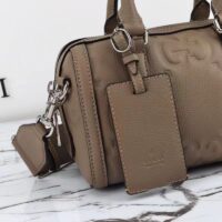 Gucci Unisex Jumbo GG Mini Duffle Bag Taupe Leather Double G Zip Closure (3)