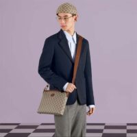 Gucci Unisex Messenger Bag Brown Leather Interlocking G Beige Ebony GG Supreme Canvas (11)