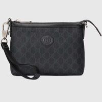 Gucci Unisex Messenger Bag Interlocking G Black Leather GG Supreme Canvas Zip Closure (6)