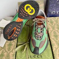 Gucci Unisex Run Sneaker Green Brown Suede Interlocking G Bi-Color Rubbe Low Heel (6)