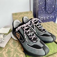 Gucci Unisex Run Sneaker Grey Black Suede Interlocking G Bi-Color Rubbe Low Heel (9)