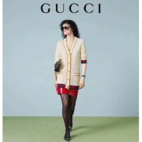 Gucci Women GG Cotton Cardigan Web Ivory G V-Neck Long Sleeves Button Closure (3)