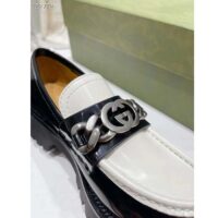 Gucci Women GG Interlocking G Chain Loafer Black White Leather Lug Rubber Sole Flat (4)