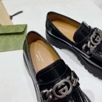 Gucci Women GG Interlocking G Lug Sole Loafer Black Leather Rubber Flat 1.5 CM Heel (8)