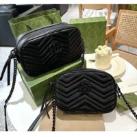 Gucci Women GG Marmont Mini Shoulder Bag Black Matelassé Chevron Leather (12)