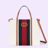 Gucci Women GG Medium Interlocking G Tote Bag White Cotton Canvas (1)