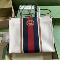 Gucci Women GG Medium Interlocking G Tote Bag White Cotton Canvas (1)