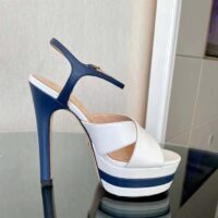 Gucci Women GG Platform Sandal Off White Blue Navy Leather High 13 CM Heel (8)