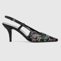 Gucci Women GG Slingback Pump Black GG Crystal Mesh Leather Mid 7.6 cm Heel (4)