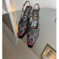 Gucci Women GG Slingback Pump Black GG Crystal Mesh Leather Mid 7.6 cm Heel (4)