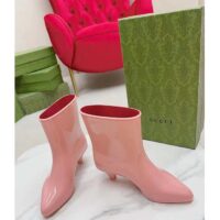 Gucci Women Interlocking G Ankle Boot Pink Shiny Rubber Matte Point Toe Low-Heel (11)