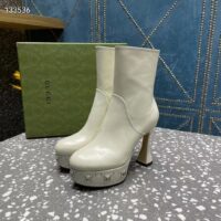 Gucci Women Platform GG Studs White Leather Spool High 11.4 CM Heel (3)