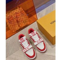 Louis Vuitton LV Unisex LV Trainer Sneaker Red Monogram Denim Rubber Outsole (11)