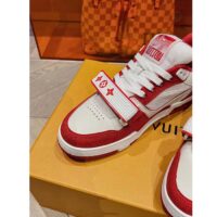 Louis Vuitton LV Unisex LV Trainer Sneaker Red Monogram Denim Rubber Outsole (11)