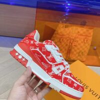 Louis Vuitton LV Unisex LV Trainer Sneaker Red Monogram Textile Rubber Outsole (6)