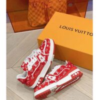 Louis Vuitton LV Unisex LV Trainer Sneaker Red Monogram Textile Rubber Outsole (6)