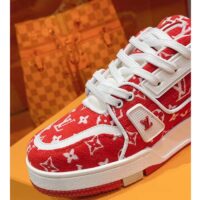 Louis Vuitton LV Unisex LV Trainer Sneaker Red Monogram Textile Rubber Outsole (6)