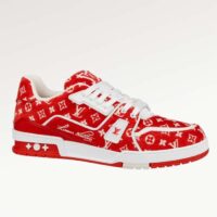 Louis Vuitton LV Unisex LV Trainer Sneaker Red Monogram Textile Rubber Outsole (6)