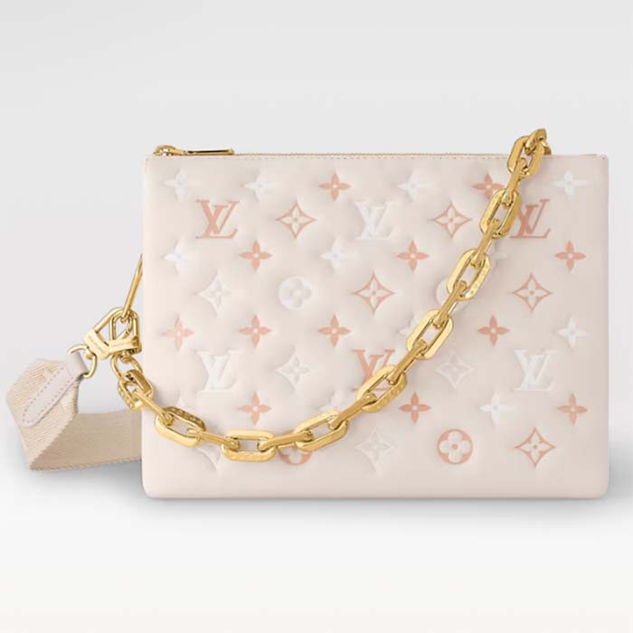 Louis Vuitton LV Women Coussin PM Handbag Crème Beige Lambskin Cowhide Leather